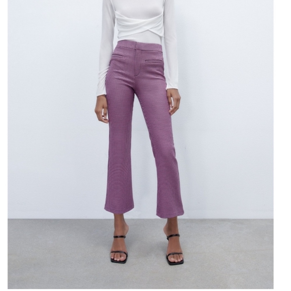 ZARA MINI FLARE HOUNDSTOOTH PANTS